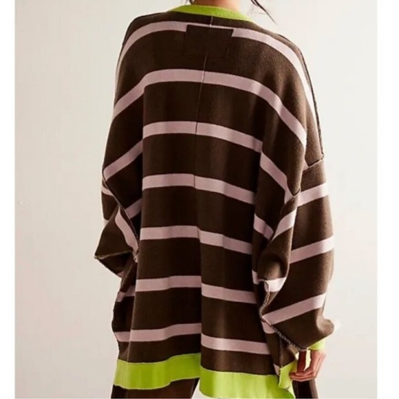 Free People Striped Brown and Green Women's Sweater - Picture 2 of 5